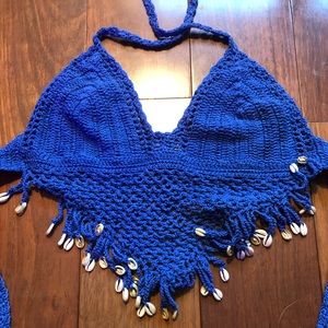 Crochet crop top blue one size